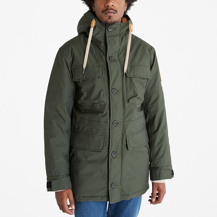 Timberland Solid Color Drawstring Flap Pocket Warm Hooded Down Jacket Men outerwear Green A6959-U31