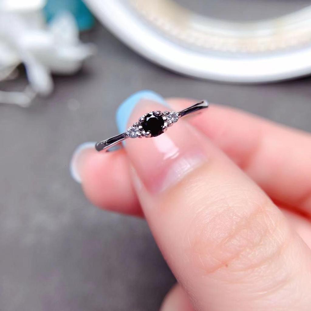 Women's Open Design Ring with Imitation Obsidian Gemstone and Black Spinel, Dark Style, Small Size, Free Shipping