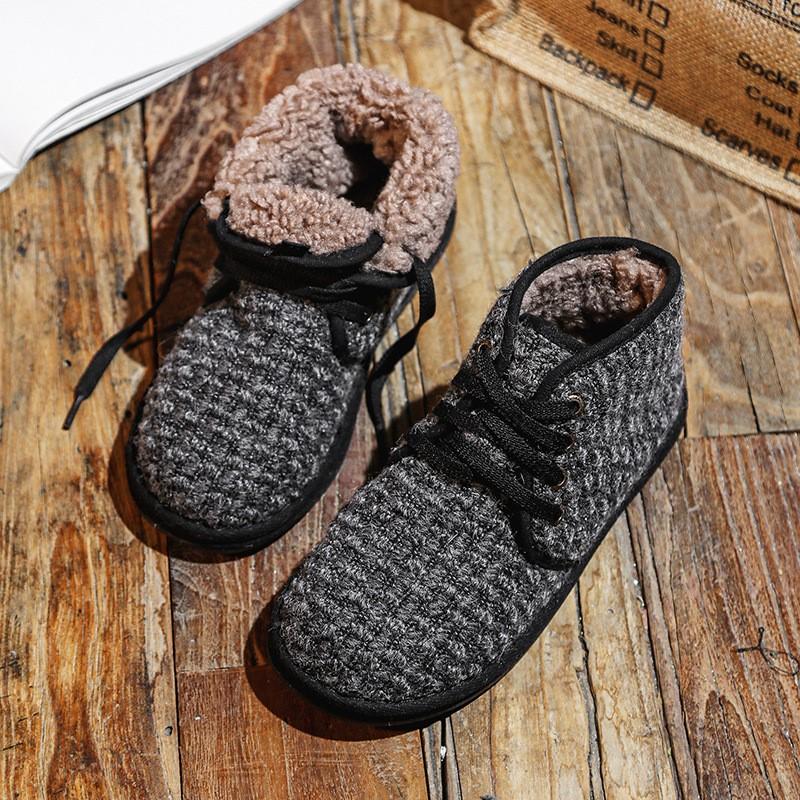 Johnature Casual Women's Short Boots Plush Warm Cotton Shoes Handmade Soft Sole Lace-up Cloth Shoes