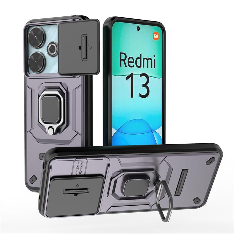 

Для Redmi 13 Чехол Крышка Xiaomi Redmi 13 Capas Armor Защита Объектива Задний Ударопрочный Слайд Защита Объектива Кольцо-Держатель Fundas Redmi 13 Redmi 13 фиолетовый