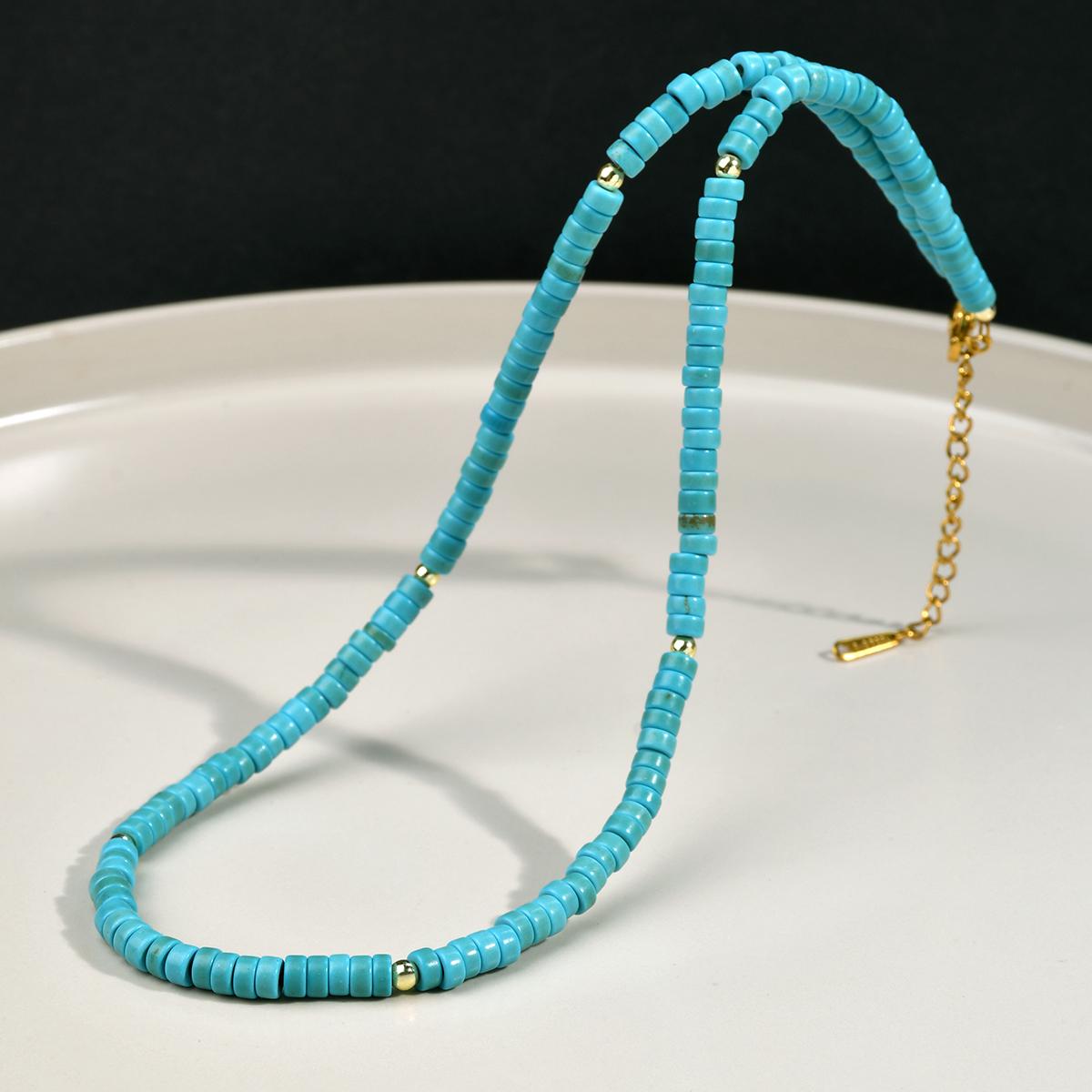 My Fine Jewelry Women's Blue Vintage Turquoise Beaded Necklace Classic Leisure Handmdae Zircon Accessories