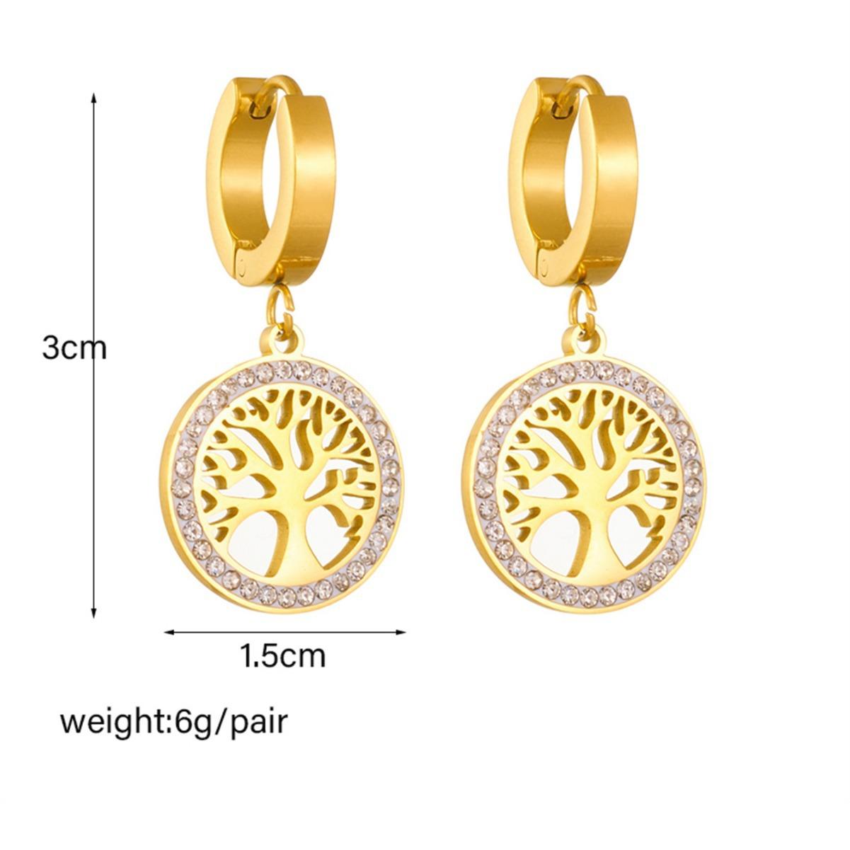 

Женские серьги-капли из титановой стали в стиле ретро с круглыми кристаллами и полым деревом one size золотой