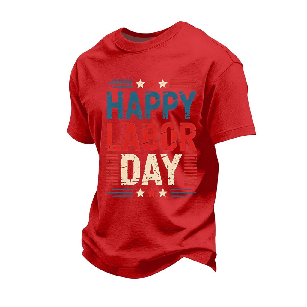 Men's Casual Loose Fit Short Sleeve T-Shirt Labor Day Graphic Print Crew Neck Comfortable Cotton Top