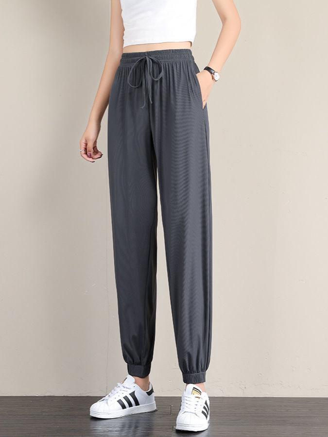 Pantalones de Encaje Acampanados de Seda de Hielo para Mujer - Sueltos, Adelgazantes, Modernos, Ligeros para Verano