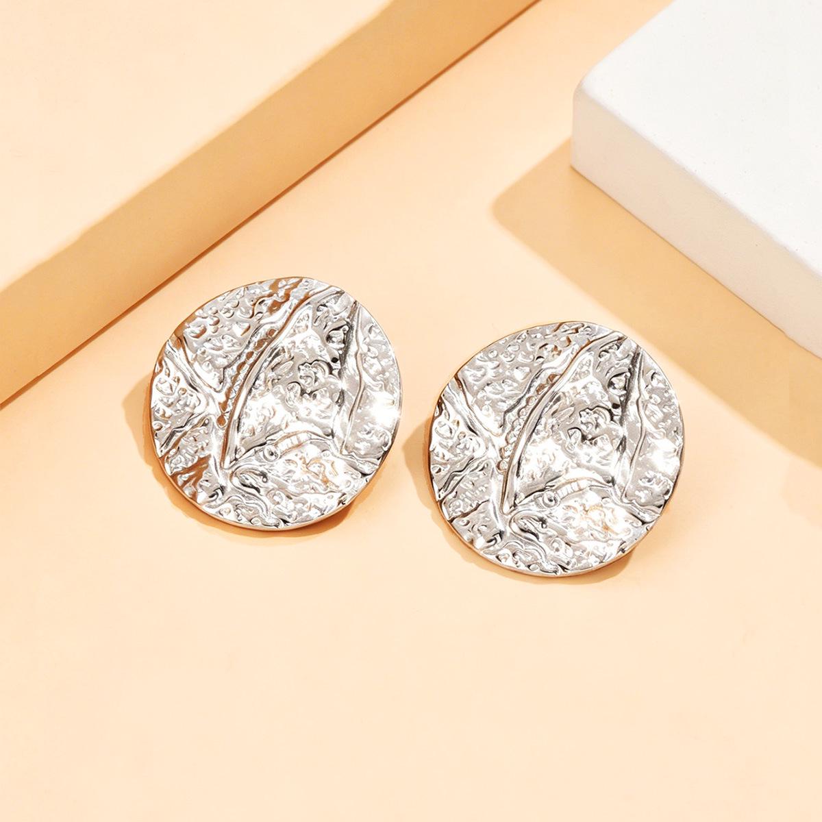Geometric Retro Irregular Texture 18K Gold Plated Stainless Steel Stud Earrings for Women