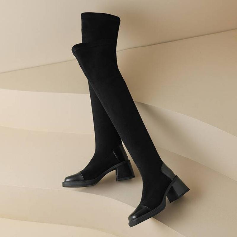 Korean version autumn and winter suede large size knee boots solid color rubber sole non-slip comfortable thick-soled leather boots new Martin b