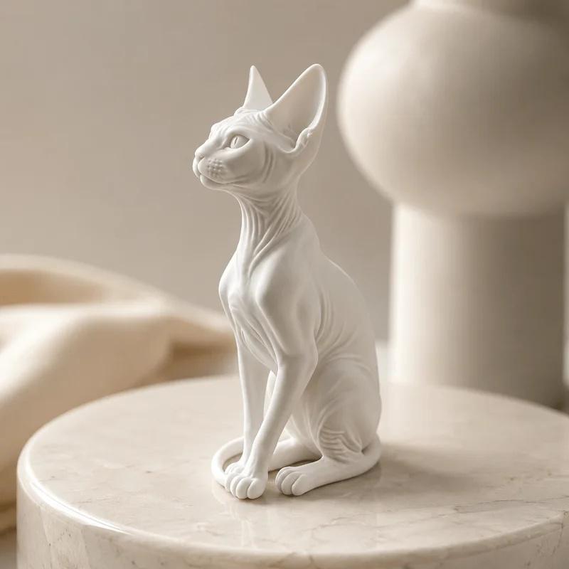 3D‑Printed Hairless Cat Figurine, Animal Sculpture Collectible, Ornament for Desk, Bookshelf and Living‑Room Shelf, Home Decor G