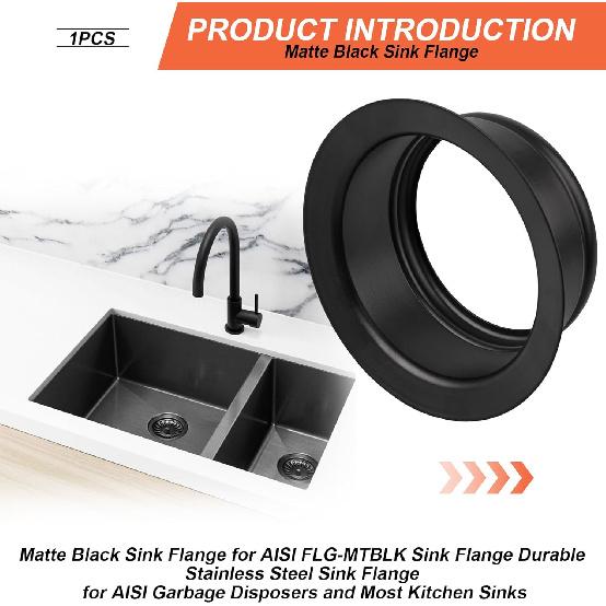 Matte Black Sink Flange Fits for InSinkErator FLG-MTBLK Sink Flange, Durable Stainless Steel Sink Flange for InSinkErator Garbage Disposals and Most