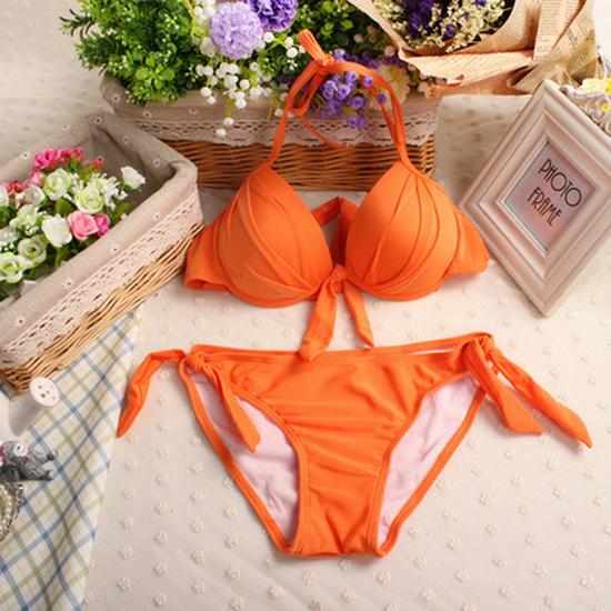 

Стальной каркас, собранный треугольник, бикини - Женский модный европейский и американский купальник из двух частей Large оранжевый