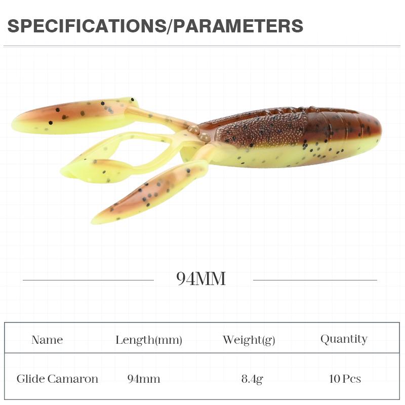 MEREDITH Soft Lure Glide Camaron 94mm 8.4g 10pcs Shrimp Antennae Double Legs Bass Pike JXSC05