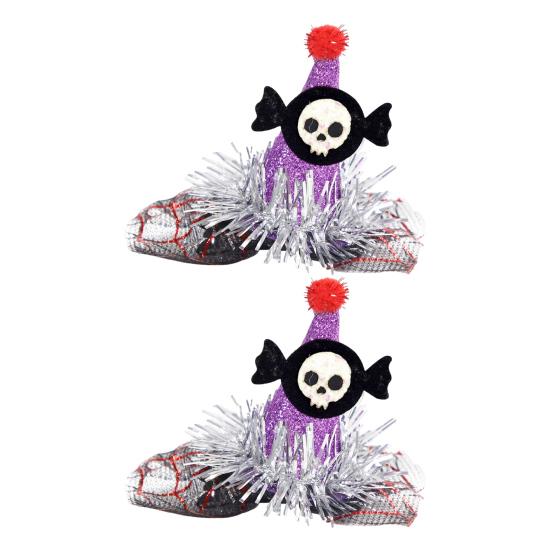 1 Pair Halloween Dog Barrettes Witch Hat Pet Hair Clip Felt Skull Gauze Cobweb Hair Accessories for Puppy Cats Festive Dress-up