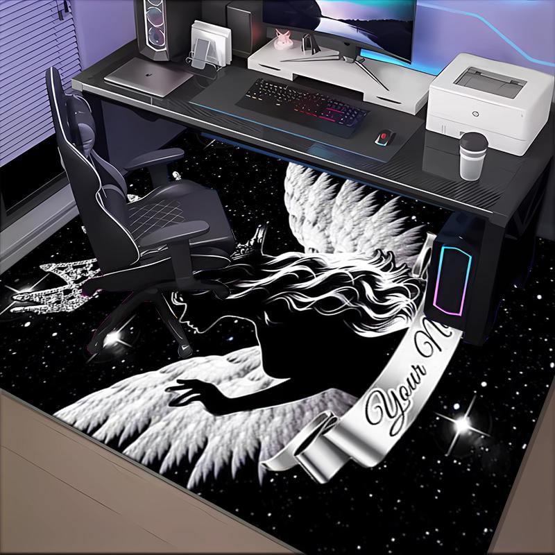 1PC Custom Name "Royal Angelic Crown" Theme Floor Mat Ideal for Living Room, Game Rooms, Office, Bedroom, Floor Mat Playful Design