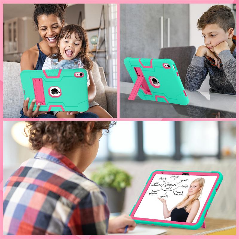 iPad 10th Gen 2022 Silicone Case with Stand, Drop-proof, Color Block Design, Full Coverage for iPad A16 11th Gen