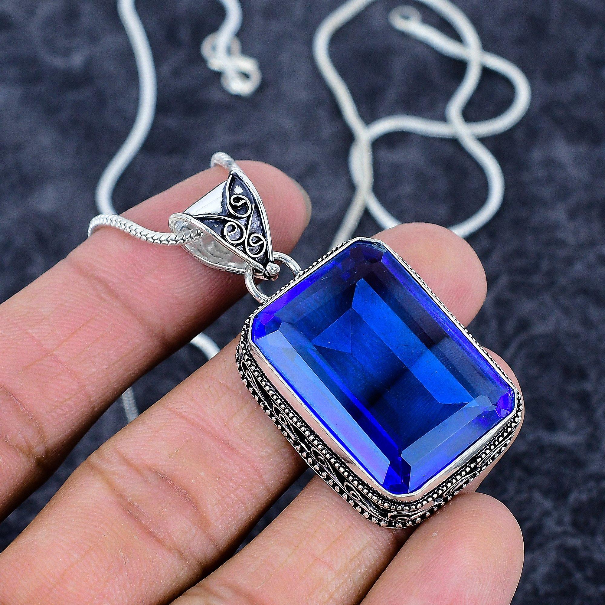 

Blue Topaz Gemstone Handmade 925 Sterling Silver Jewelry Pendant 1.97 M-3207