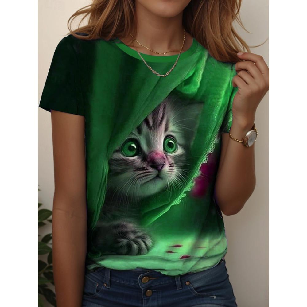 Fashion Women Retro Creative Cat Pattern Print T Shirt Funny Casual O-neck Short Sleeves T-shirt Summer Female Tee Shirt