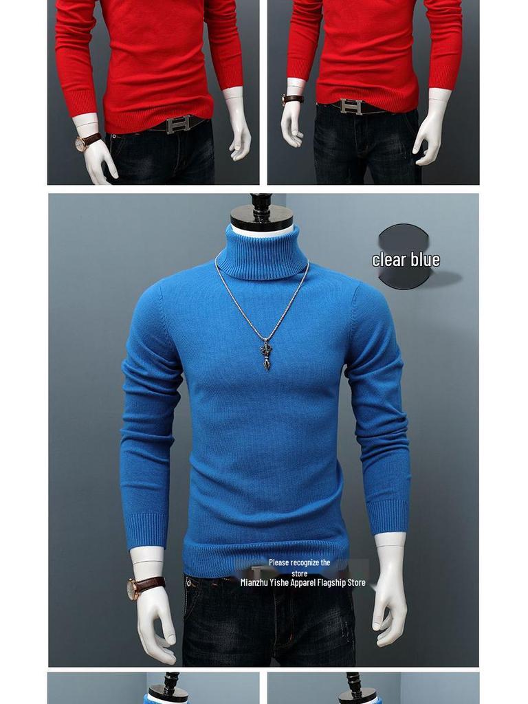 Men's Korean Style Turtleneck Knitted Sweater: Autumn/Winter Thick, Trendy, Plus Size Loose Pullover.