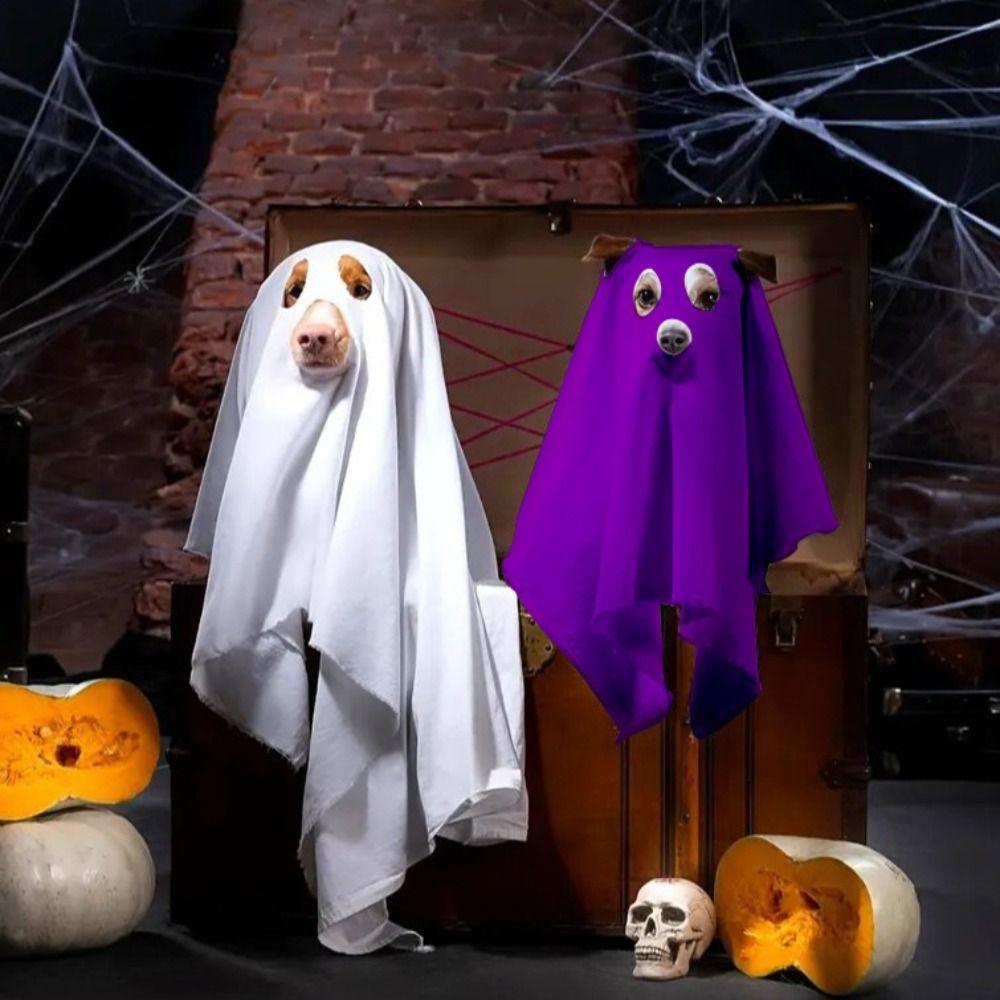 Breathable Dog Ghost Cape Decorative Scary Halloween Ghost Dog Costume Soft Pet Cosplay Clothes for Cats and Dogs