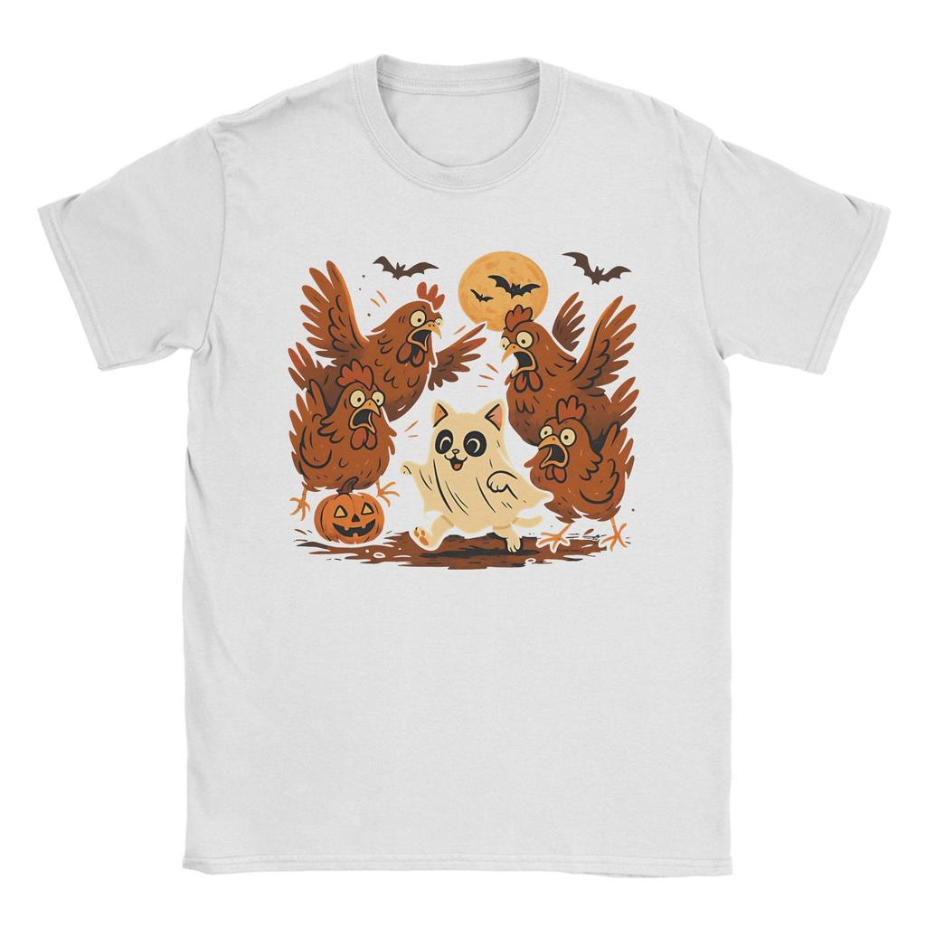 Harajuku T-shirt Sommar Konstig Kattunge Spökkatt Meme Halloween Nyhet T-shirt för Vuxen Het Rea Kort Ärm