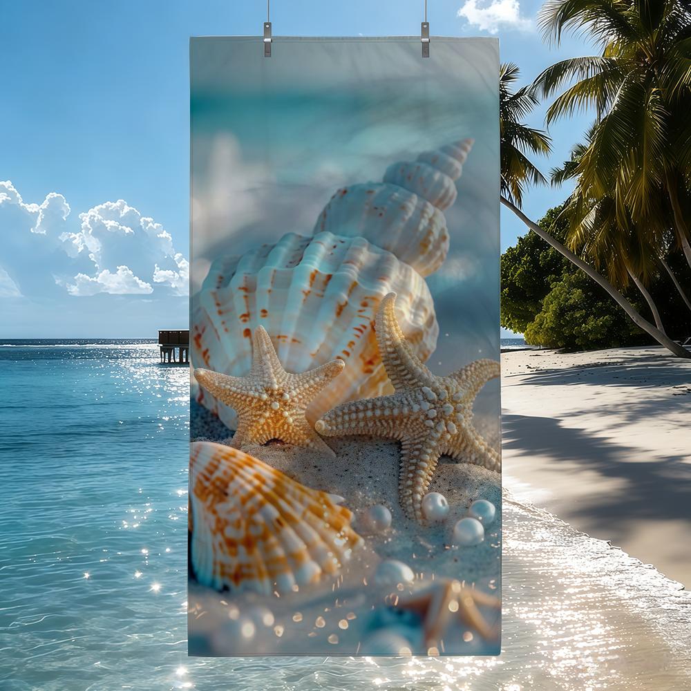 Toallas de Playa de Secado Rápido con Estampados de Estrellas de Mar y Conchas Marinas Son Adecuadas Para Piscinas, Camping, Yoga y el Gimnasio