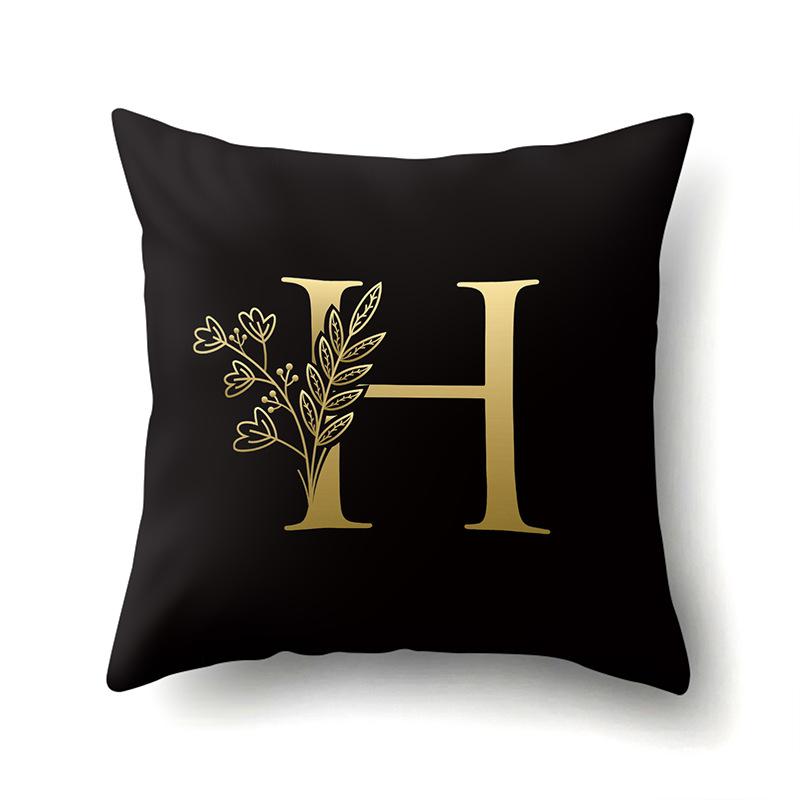 Polyester Pillowcase Car Decoration Black Gold Flower Pillowcase 26 English Letters Home Cushion Cover