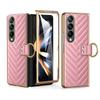 Elegant Plating Leather Ring Bracket for Samsung Galaxy Z Fold 6 5 4 3 Magnetic Case with Tempered Film Folding Shockproof Cover
