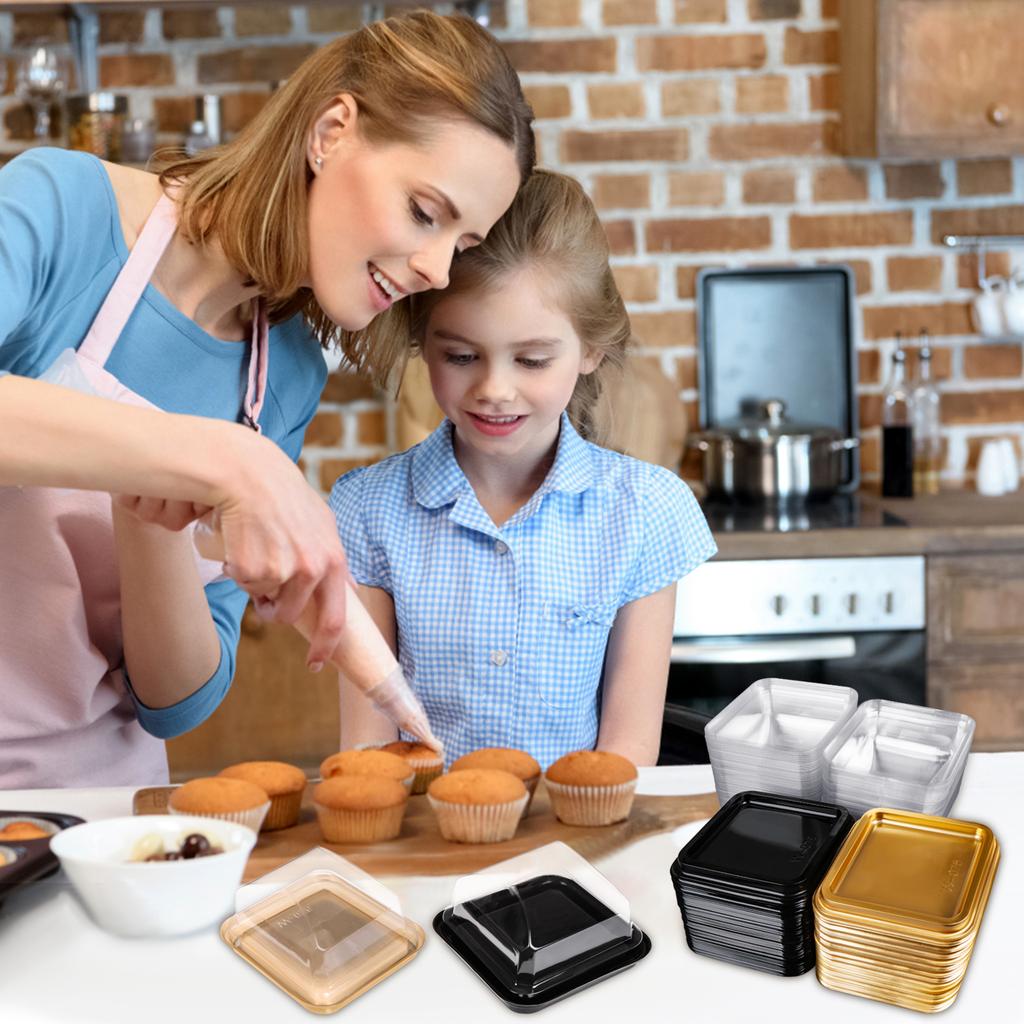 150 ks Průhledné plastové mini krabičky na dorty, krabičky na muffiny, krabičky na sušenky, sýrové pečivo