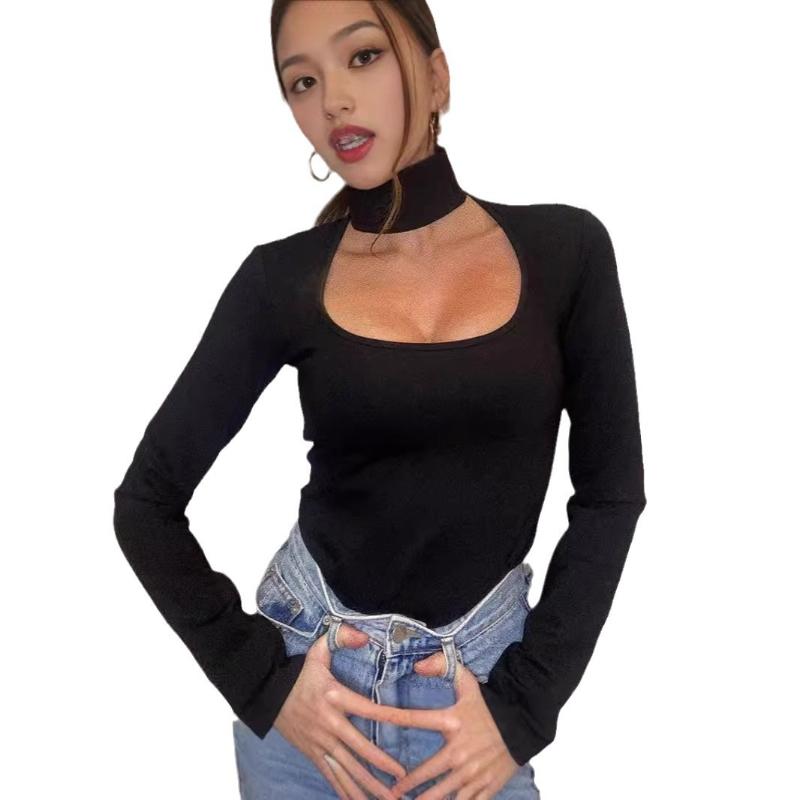 Europäischen und Amerikanischen frauen semi high neck langarm hohl sexy hot girl engen overall