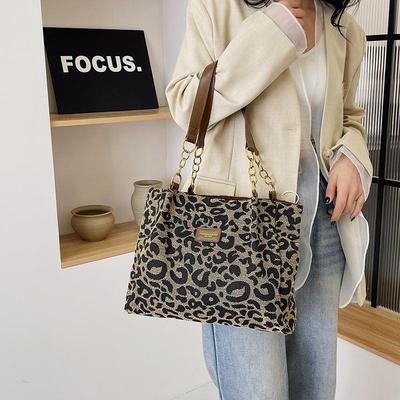 Bolsa Tote Estampa Onça Grande Capacidade - Bolsa de Ombro Retrô Versátil Feminina