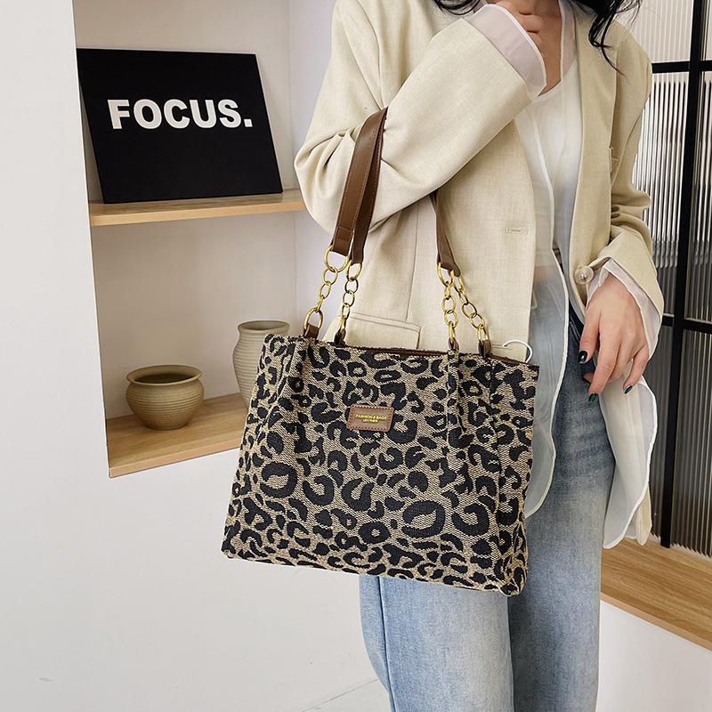 Large-Capacity Leopard Print Tote Bag - Women's Versatile Retro Shoulder Bag