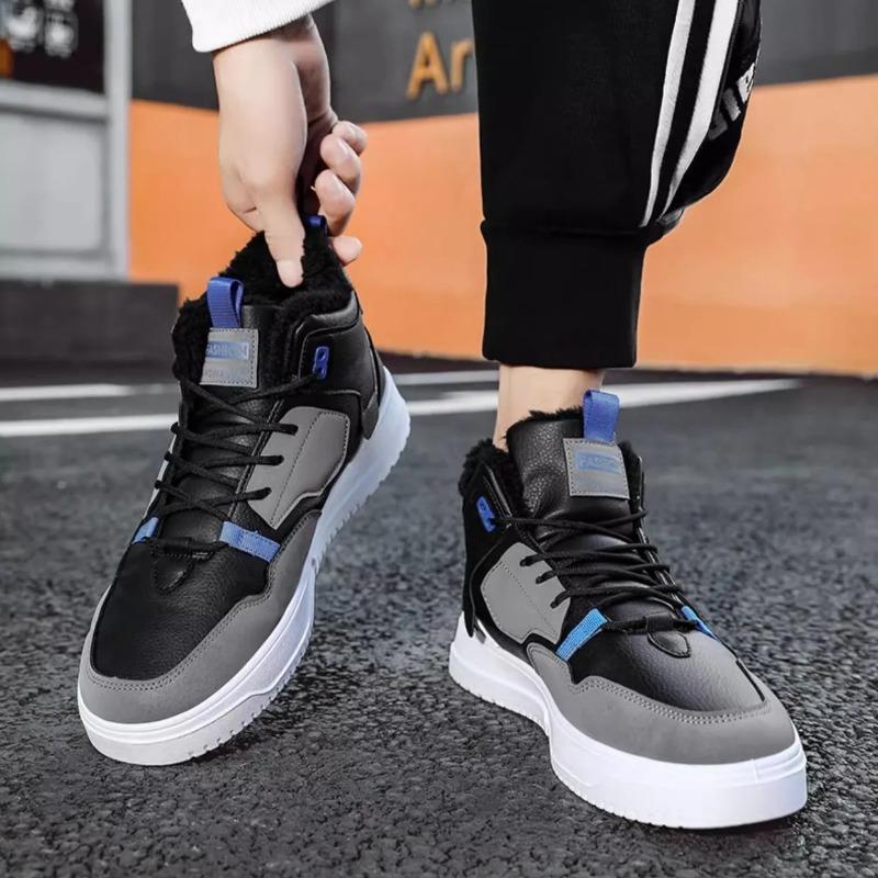 Fashion Winter Men's Shoes Plus Velvet Warm Snow Boots Fashion High Top Boots Lightweight Pu Leather Casual Boot Plush Warm Cotton Boots