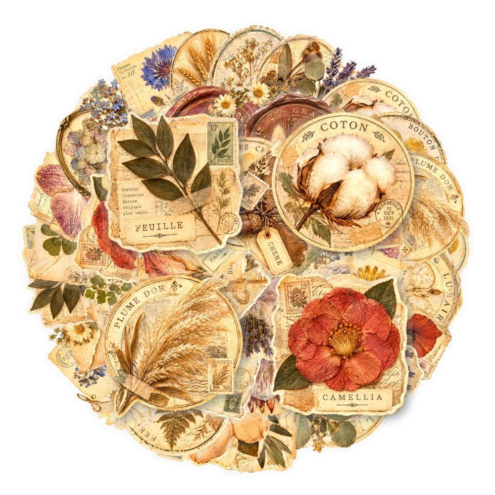 Floral Leaf Design Dried Flower Pattern Sticker Self Adhesive Scrapbook Journal Decor Luggage
