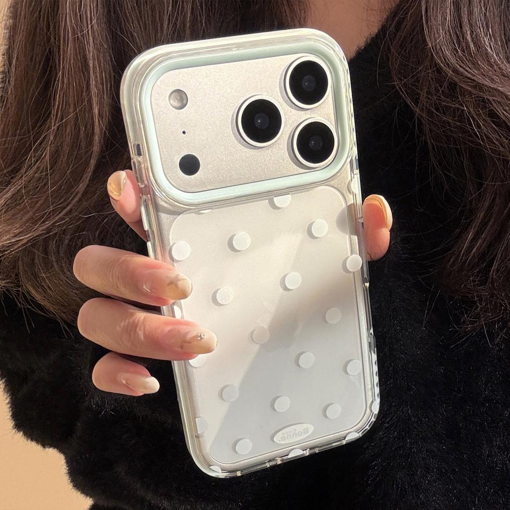 Solid Color Polka Dot IPhone17 Apple 16promax Mobile Phone Case Suitable for 14 Simple Japanese and Korean Style 13 Transparent 15 Soft Ke