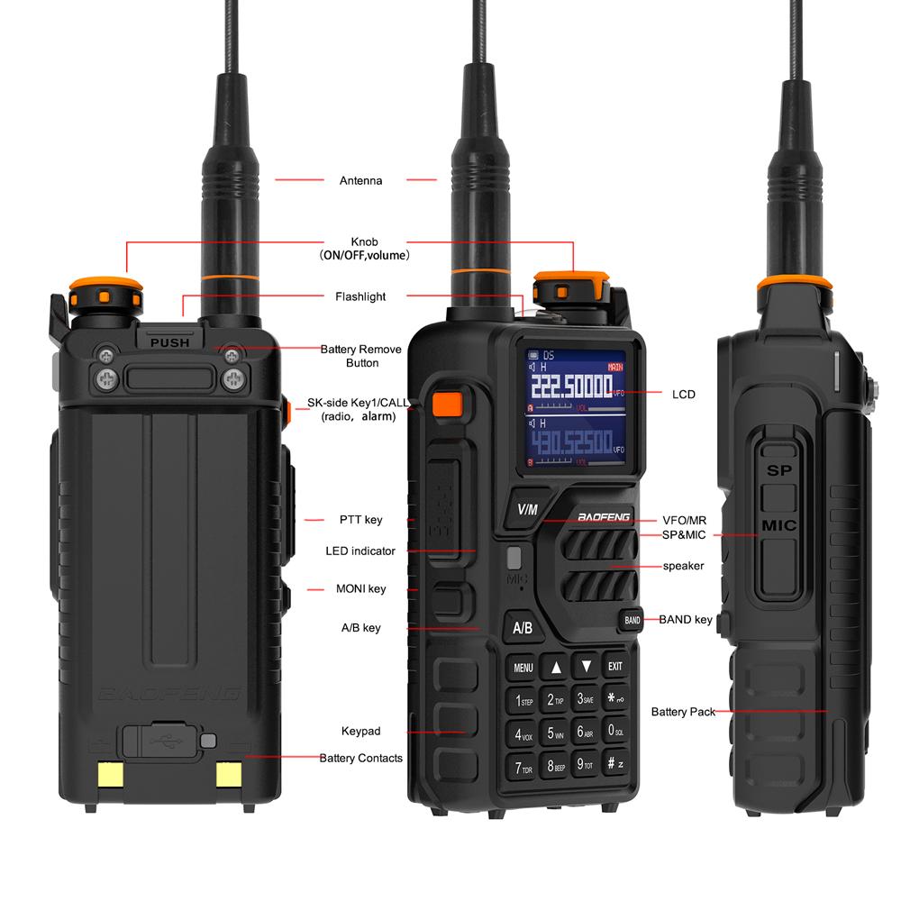 Baofeng UV-K5 Plus Walkie Talkie 12W High Capacity AM FM Two Way Radio Full Band LCD 999CH Frequency Copy NOAA Noise Reduce