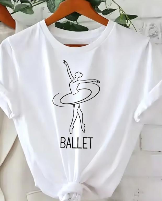 Camisetas brancas com arte em linha de bailarinas com estampas de arabescos piruetas e poses clssicas para danarinas professores e fs