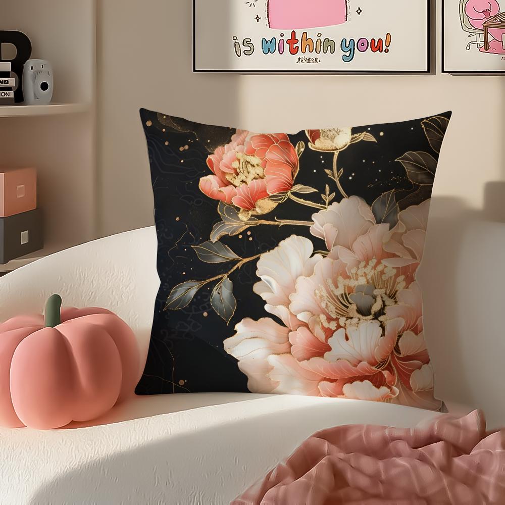 Gorgeous Traditional Chinese Floral Art Peony Cushion Cover Pillowcase Short Plush Invisible zipper Room Sofa Cushion Cover
