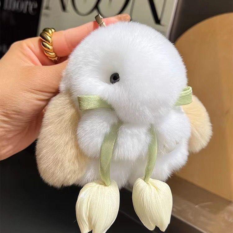 Adorable Faux Mink Rabbit Fur Keychain Pendant - Mini Plush Doll Backpack Ornament Gift