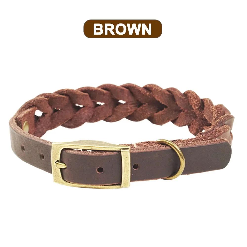 

Braided Real Leather Dog Collar Adjustable Pet Puppy Collars for Small and Medium-sized Dogs Outdoor Pet Dog Walking Accessories L коричневый