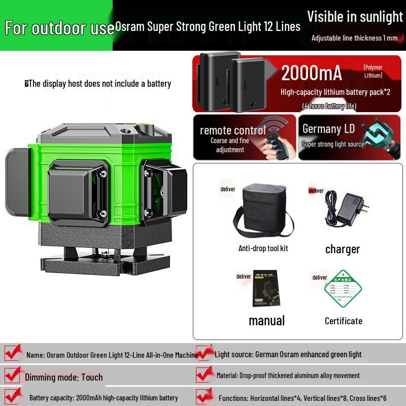 High-Precision Green Line Laser Level with Auto Adjustment for Outdoor Use
