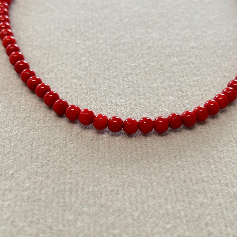 Mona Style Retro Coral Red Beaded Choker Necklace