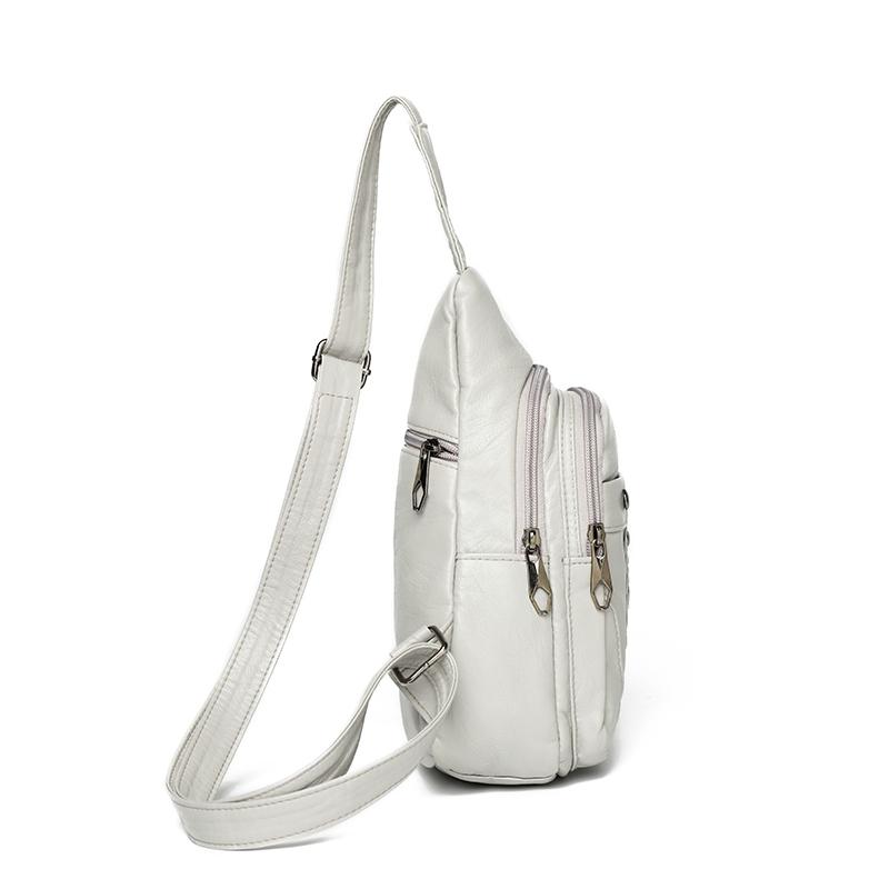 Women's Soft Leather Chest Bag Rivet Shoulder Crossbody Bag