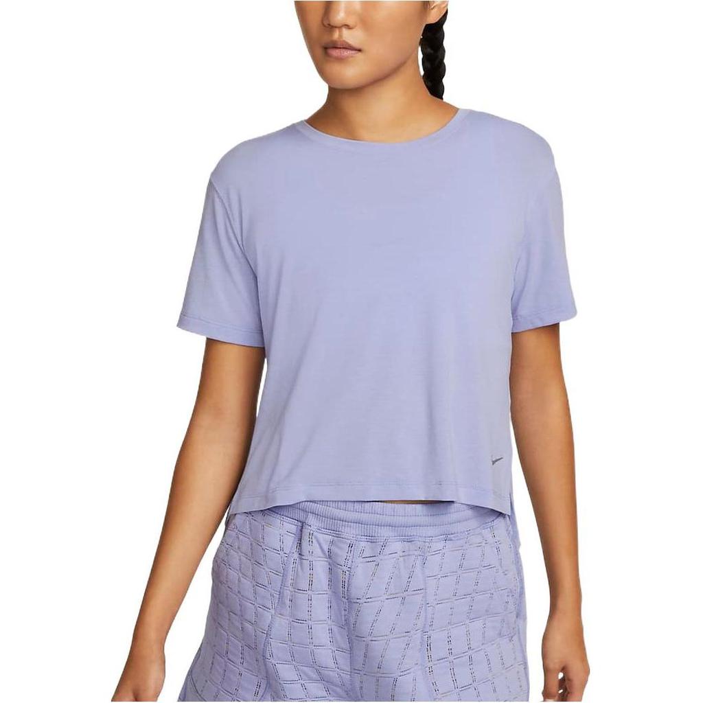 Nike Yoga Dri-Fit Side-Slit Round-Neck Short-Sleeve T-Shirt Women Tops Purple DM7026-569