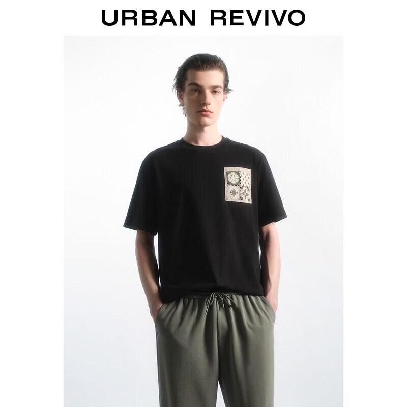 UR2026 Men s Straw Badge Cotton Crew Neck T-shirt M