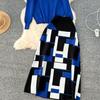 Høst Vinter Kvinner Elegant Strikket Genser Kontor Todelt Sett Ståkrage Pullover Topper og Lang Maxi Skjørt Dress