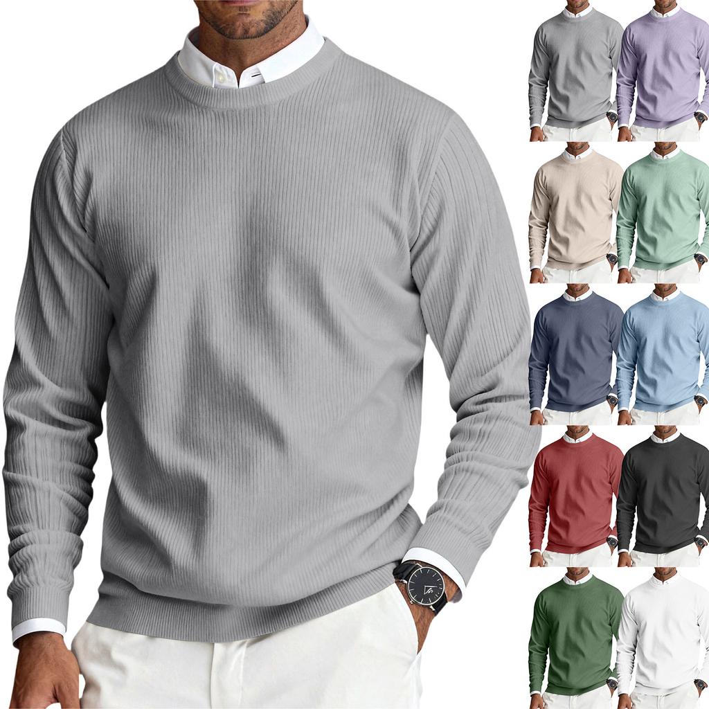 Męski sweter z okrągłym dekoltem, długim rękawem i prążkowanej dzianiny