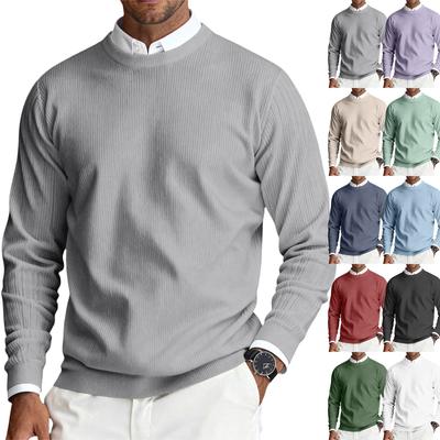 Men's Round Neck Long Sleeve Ribbed Knit Pullover