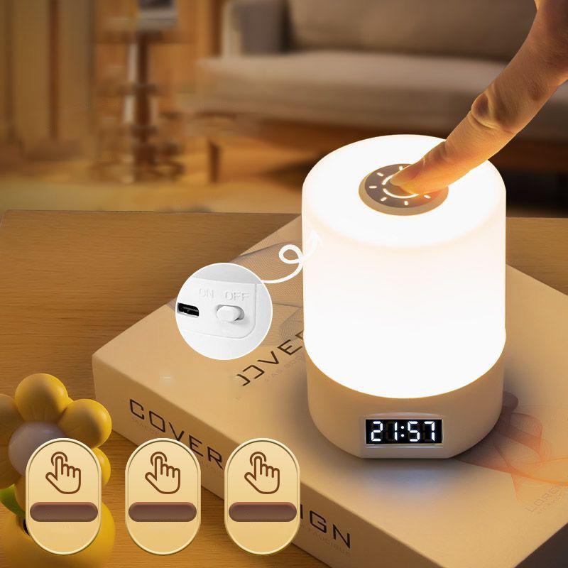 LED Night Light Clock Bedroom Bedside Desk Lamp Touch Baby Feeding Eye Protection Sleep Light Dimmable Charging Touch Desk Lamp