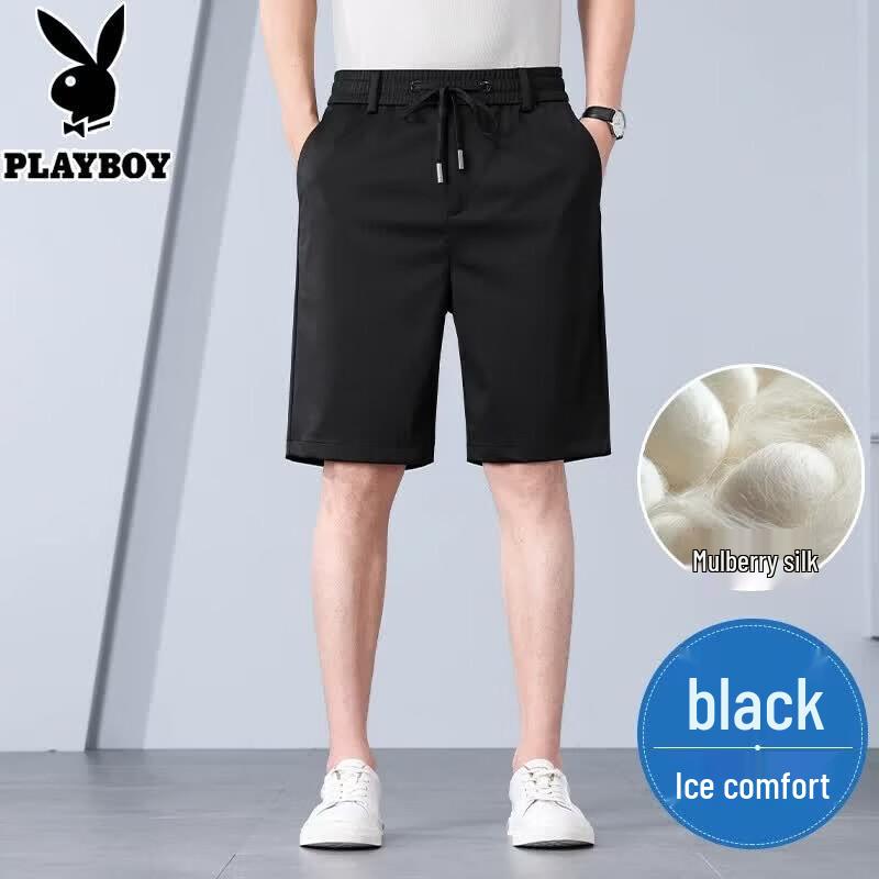 PLAYBOY Men's Silk Blend Ice Silk Casual Shorts