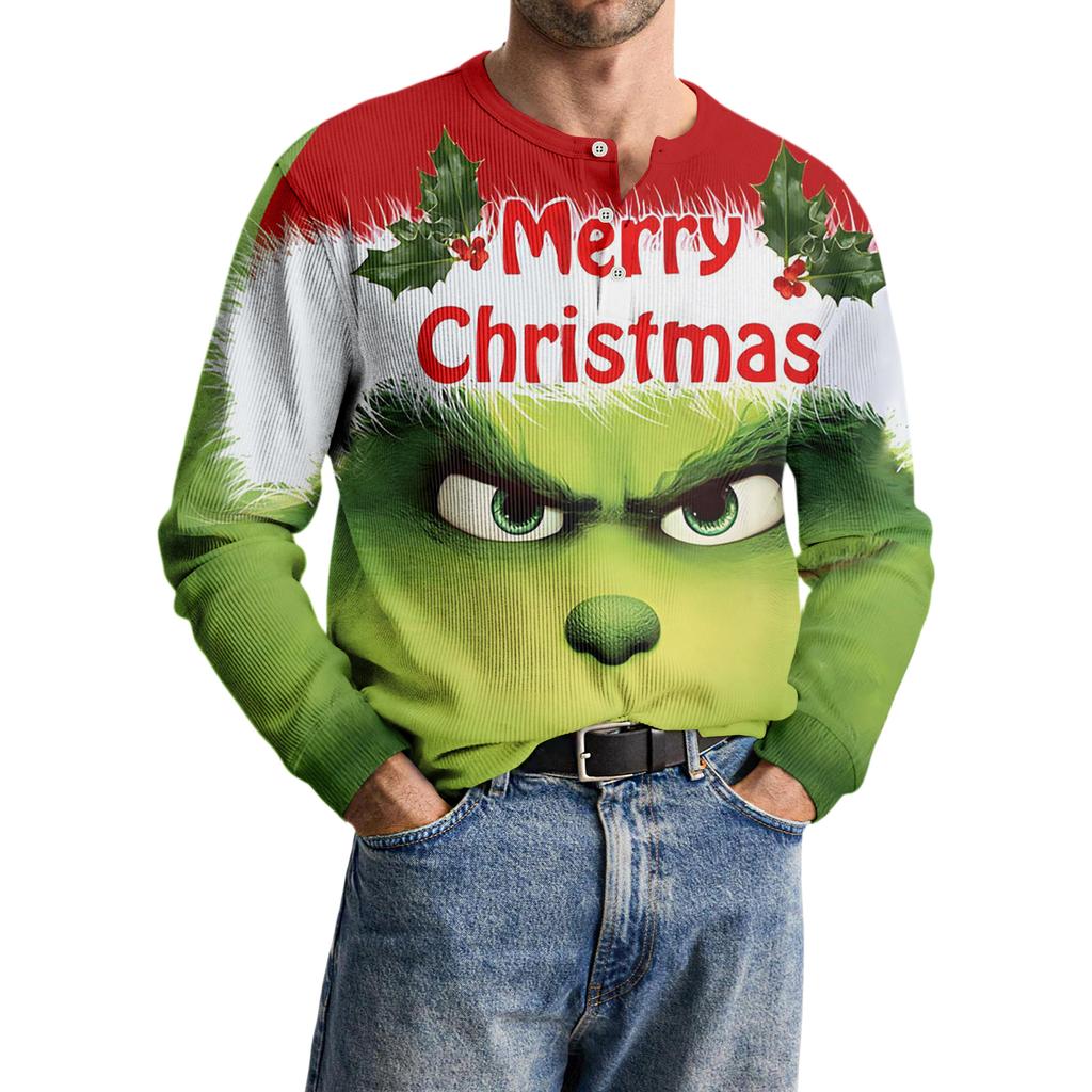 Men's Casual Knit Button-Up Long-Sleeve Shirt