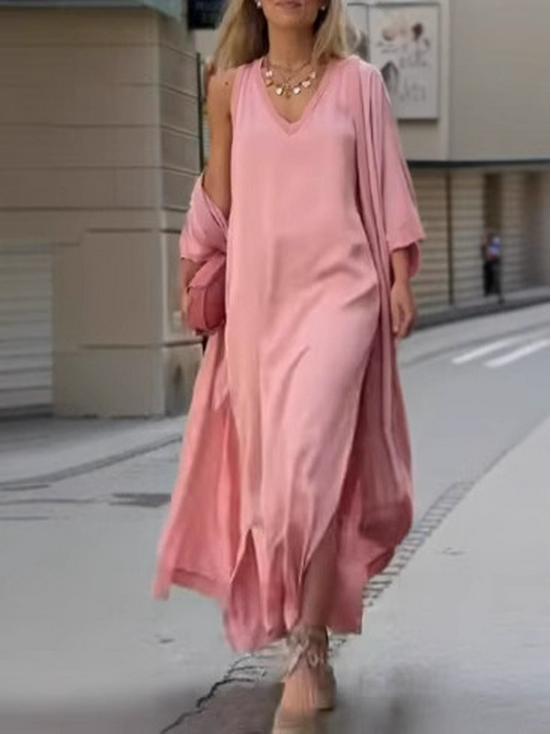 

Платье без рукавов с V-образным вырезом в европейском и американском стиле 2025 года с накидкой - Модная повседневная женская одежда из 2 предметов XXXL жёлтый