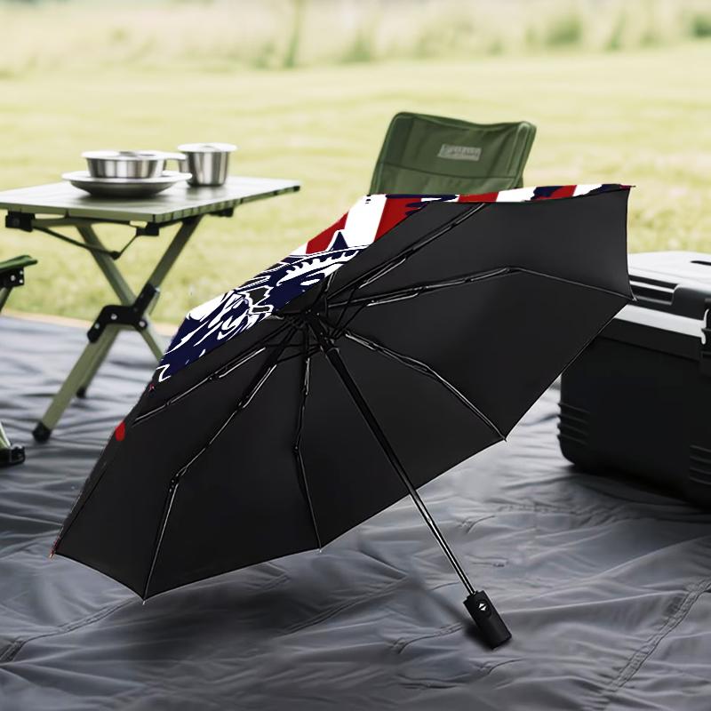 Liberty Statue With American Flag Umbrella Folding Umbrella, Automatic Umbrella 8-Frame for Travel, Camping Use Gift for Halloween Christmas